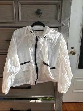 Pull&Bear White Hooded Windbreaker with Black Trim